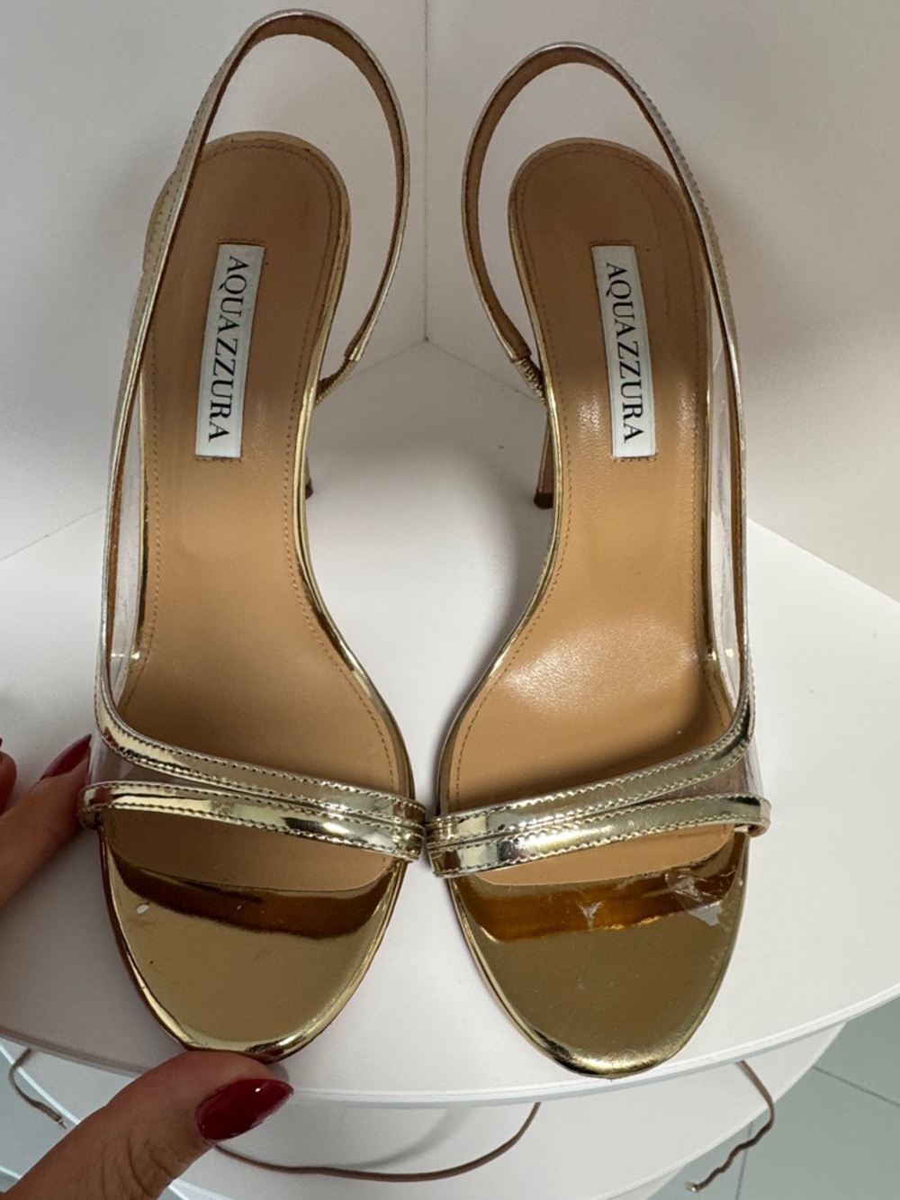 Aquazzura Gold Metallic Slingback Heels